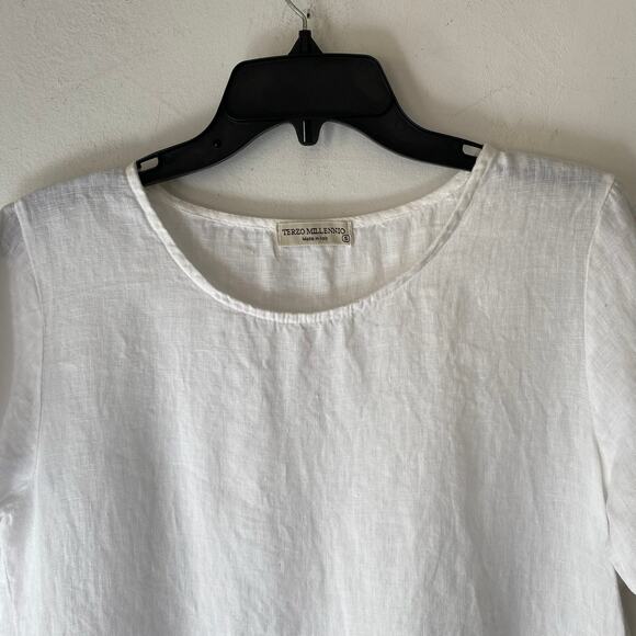 Terzo Millennio 100% Linen White Floral Eyelet Blouse SZ S Italian Cottage - Picture 2 of 7